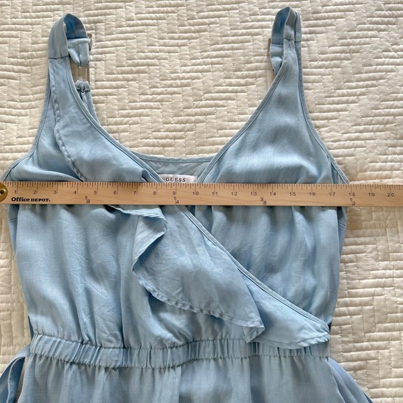Guess Gianna Chambray Mini Dress Adjustable Strap Ruffled Detail Size Medium - Picture 7 of 10